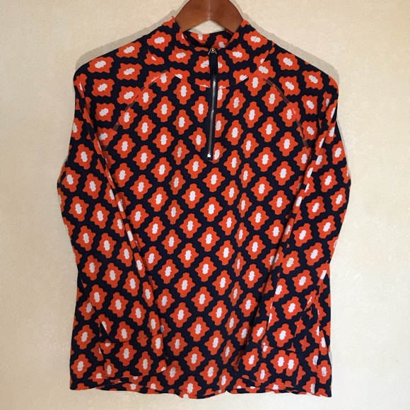Graphic Print Orange and Navy Quarter Zip Pullover - Picture 1 of 5